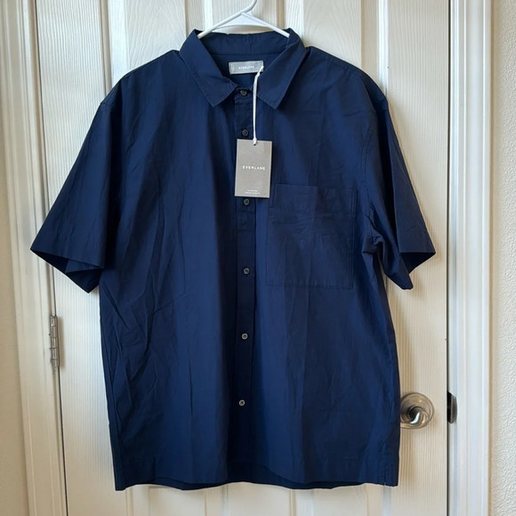 NWT Everlane Men’s Short Sleeves Polo Shirt Navy Large Cotton - Picture 1 of 8